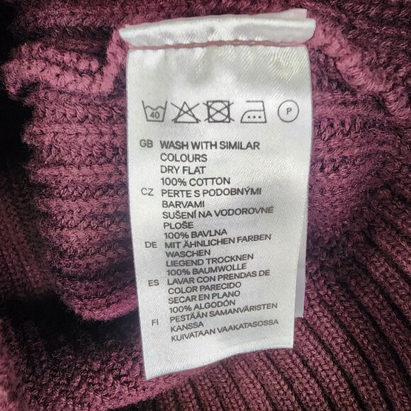 Mens H&M L.O.G.G. Burgundy Sweater Jacket Full Zip 100% Cotton Ribbed Knit L - Picture 8 of 12
